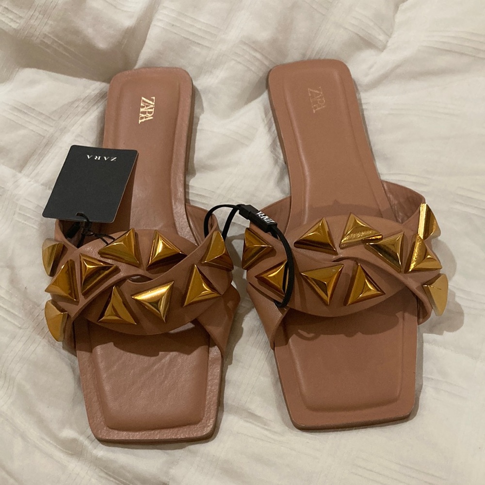 Zara studded flat sandals